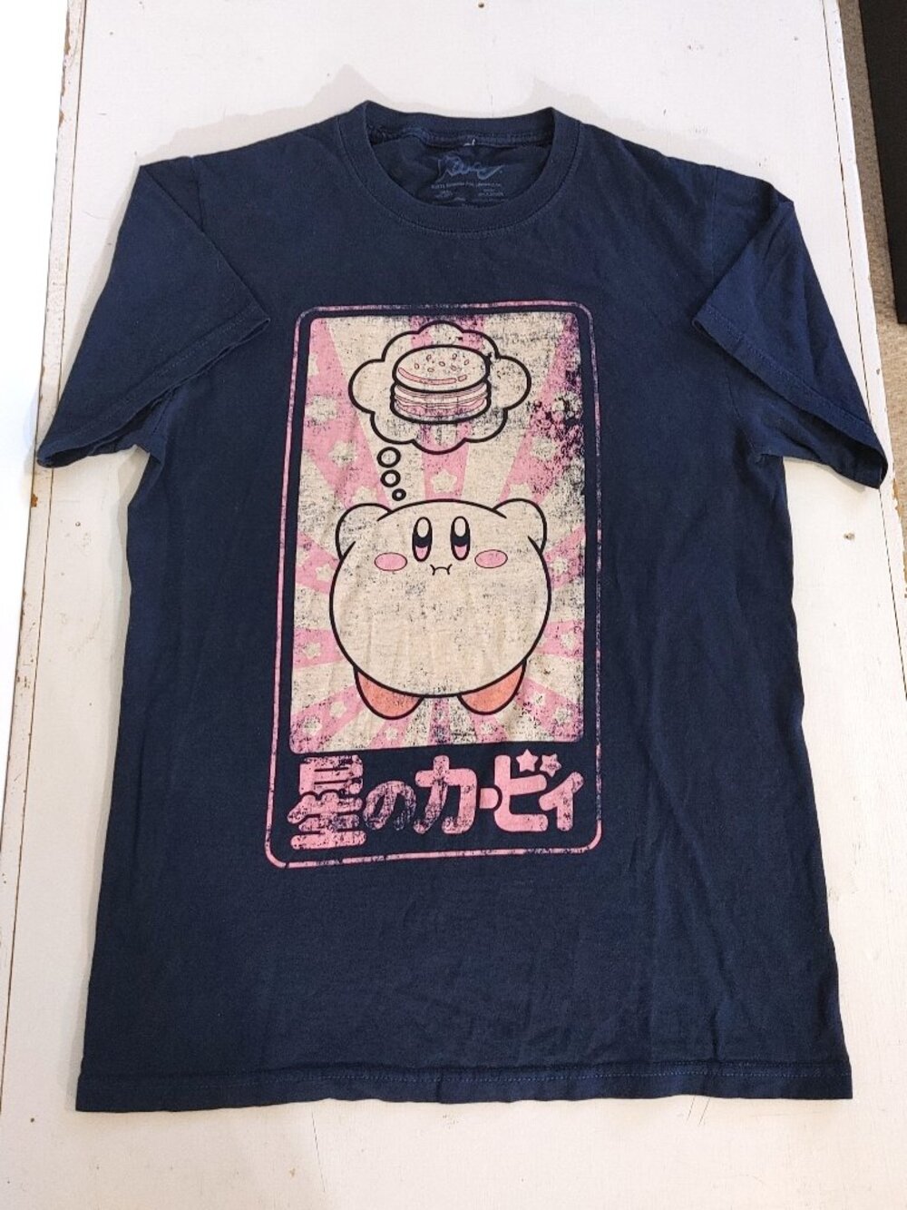 Small Nintendo Kirby navy blue t-shirt distressed style